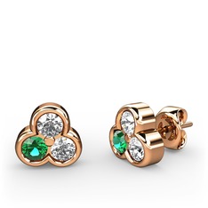Mini Tria Küpe - Pırlanta, yeşil kuvars ve swarovski 8 ayar rose altın küpe (0.22 karat) #e7hk6b