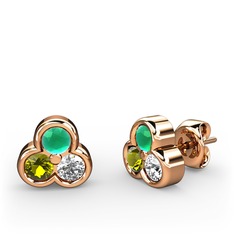 Mini Tria Küpe - Kök zümrüt, peridot ve swarovski 8 ayar rose altın küpe #enf5xr