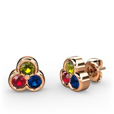 Peridot, garnet ve lab safir 18 ayar rose altın küpe