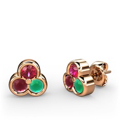 Mini Tria Küpe - Rodolit garnet, kök yakut ve kök zümrüt 18 ayar rose altın küpe #eqws14