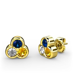 Mini Tria Küpe - Lab safir, swarovski ve sitrin 925 ayar altın kaplama gümüş küpe #esj55l