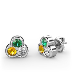 Mini Tria Küpe - Yeşil kuvars, sitrin ve swarovski 925 ayar gümüş küpe #f6a5ek