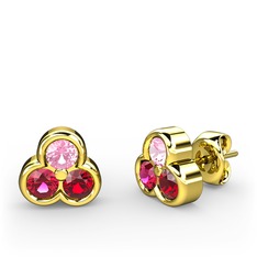 Pembe kuvars, rodolit garnet ve garnet 8 ayar altın küpe