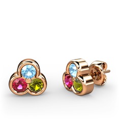 Mini Tria Küpe - Akuamarin, rodolit garnet ve peridot 925 ayar rose altın kaplama gümüş küpe #fjnhbv
