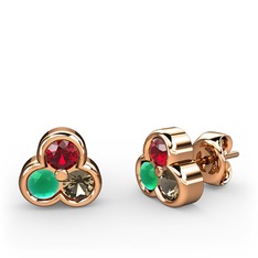 Mini Tria Küpe - Garnet, kök zümrüt ve dumanlı kuvars 14 ayar rose altın küpe #foznxd