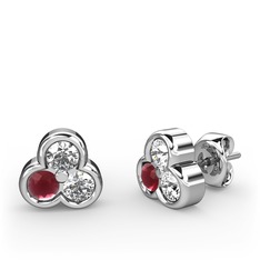 Mini Tria Küpe - Beyaz zirkon, kök yakut ve pırlanta 18 ayar beyaz altın küpe (0.22 karat) #fpb898