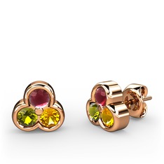 Mini Tria Küpe - Kök yakut, peridot ve sitrin 14 ayar rose altın küpe #fry1ql