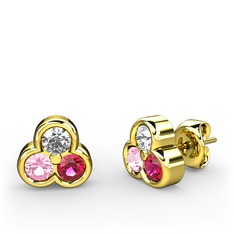 Swarovski, pembe kuvars ve rodolit garnet 14 ayar altın küpe