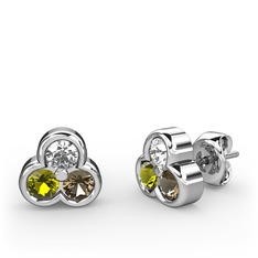 Mini Tria Küpe - Swarovski, peridot ve dumanlı kuvars 925 ayar gümüş küpe #fxna75