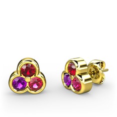Garnet, ametist ve rodolit garnet 14 ayar altın küpe