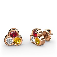 Garnet, beyaz zirkon ve sitrin 18 ayar rose altın küpe