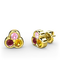Mini Tria Küpe - Pembe kuvars, kök yakut ve sitrin 925 ayar altın kaplama gümüş küpe #ghibk8