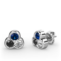 Lab safir, siyah zirkon ve swarovski 925 ayar gümüş küpe