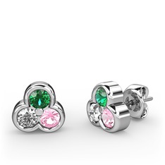Mini Tria Küpe - Yeşil kuvars, pırlanta ve pembe kuvars 925 ayar gümüş küpe (0.22 karat) #gsnwuu