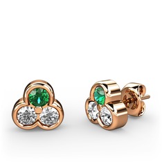 Mini Tria Küpe - Yeşil kuvars, beyaz zirkon ve pırlanta 925 ayar rose altın kaplama gümüş küpe (0.22 karat) #h5v68z