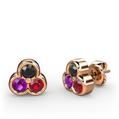 Mini Tria Küpe - Siyah zirkon, ametist ve garnet 8 ayar rose altın küpe #h76j4f