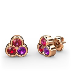 Mini Tria Küpe - Rodolit garnet, garnet ve ametist 14 ayar rose altın küpe #hb9yig