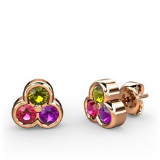 Mini Tria Küpe - Peridot, rodolit garnet ve ametist 18 ayar rose altın küpe #hcypok