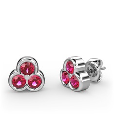 Mini Tria Küpe - Rodolit garnet 14 ayar beyaz altın küpe #hlfblr