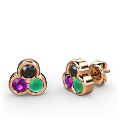 Mini Tria Küpe - Siyah zirkon, ametist ve kök zümrüt 8 ayar rose altın küpe #hneszw