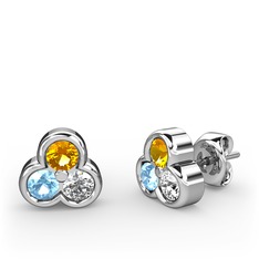 Sitrin, akuamarin ve swarovski 925 ayar gümüş küpe