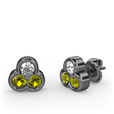 Mini Tria Küpe - Swarovski ve peridot 925 ayar siyah rodyum kaplama gümüş küpe #i6q0b4