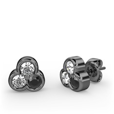 Mini Tria Küpe - Swarovski, beyaz zirkon ve siyah zirkon 925 ayar siyah rodyum kaplama gümüş küpe #idz9kk