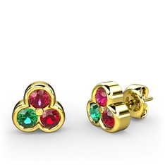 Mini Tria Küpe - Rodolit garnet, yeşil kuvars ve garnet 14 ayar altın küpe #ifymty