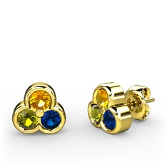 Mini Tria Küpe - Sitrin, peridot ve lab safir 14 ayar altın küpe #ihie9u