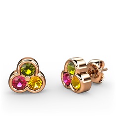 Peridot, rodolit garnet ve sitrin 18 ayar rose altın küpe