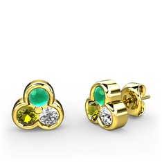Mini Tria Küpe - Kök zümrüt, peridot ve swarovski 14 ayar altın küpe #it4leh