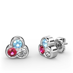 Mini Tria Küpe - Akuamarin, rodolit garnet ve pırlanta 925 ayar gümüş küpe (0.22 karat) #iy7s0u