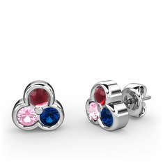 Kök yakut, pembe kuvars ve lab safir 18 ayar beyaz altın küpe