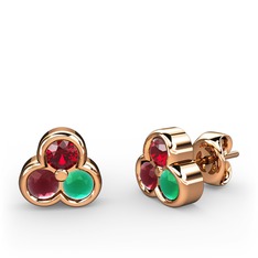 Mini Tria Küpe - Garnet, kök yakut ve kök zümrüt 14 ayar rose altın küpe #jdj0j0