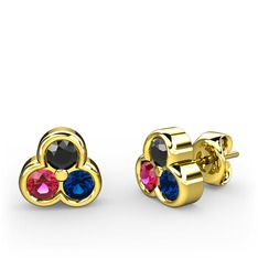 Siyah zirkon, rodolit garnet ve lab safir 14 ayar altın küpe