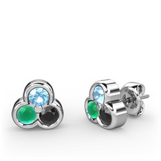 Mini Tria Küpe - Akuamarin, kök zümrüt ve siyah zirkon 14 ayar beyaz altın küpe #jm7f2m