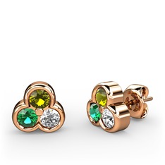 Mini Tria Küpe - Peridot, yeşil kuvars ve swarovski 8 ayar rose altın küpe #jsjz2l