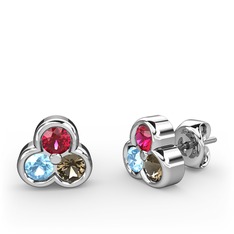 Rodolit garnet, akuamarin ve dumanlı kuvars 925 ayar gümüş küpe