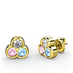 Swarovski, pembe kuvars ve akuamarin 18 ayar altın küpe