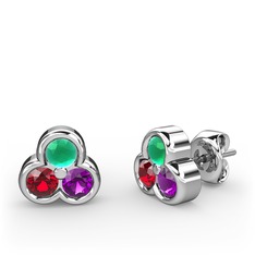 Mini Tria Küpe - Kök zümrüt, garnet ve ametist 925 ayar gümüş küpe #kh7rq