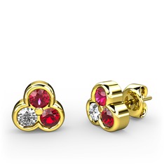 Rodolit garnet, beyaz zirkon ve garnet 8 ayar altın küpe