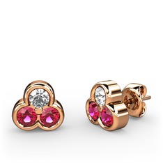 Swarovski ve rodolit garnet 8 ayar rose altın küpe