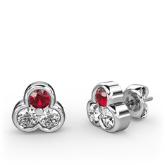 Mini Tria Küpe - Garnet, swarovski ve beyaz zirkon 18 ayar beyaz altın küpe #kmqnvg