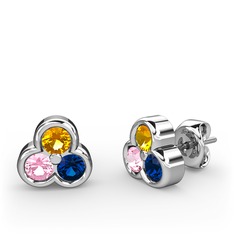 Sitrin, pembe kuvars ve lab safir 18 ayar beyaz altın küpe