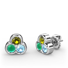 Peridot, kök zümrüt ve akuamarin 925 ayar gümüş küpe