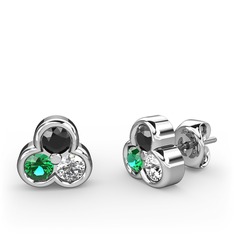 Siyah zirkon, yeşil kuvars ve swarovski 14 ayar beyaz altın küpe