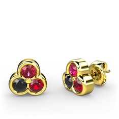 Mini Tria Küpe - Rodolit garnet, siyah zirkon ve garnet 14 ayar altın küpe #l358nj