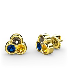 Mini Tria Küpe - Dumanlı kuvars, lab safir ve sitrin 8 ayar altın küpe #lfym0l