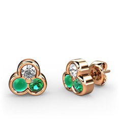 Mini Tria Küpe - Beyaz zirkon, kök zümrüt ve yeşil kuvars 925 ayar rose altın kaplama gümüş küpe #li76hd