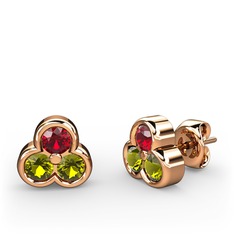 Garnet ve peridot 8 ayar rose altın küpe